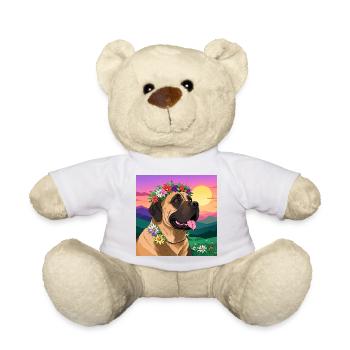 Mastiff with floral wreath - Teddy Bear - white - Front