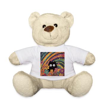 Katze im Blumensommer Katzen Katzenbild Regenbogen - Teddy - Weiß - Vorne