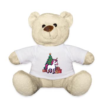 Pixel Einhorn & Weihnachtsbaum Retro Kunst - Teddy - Weiß - Vorne