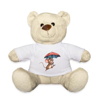 Süße Maus mit Regenschirm – Regnerischer Herbsttag - Teddy - Weiß - Vorne