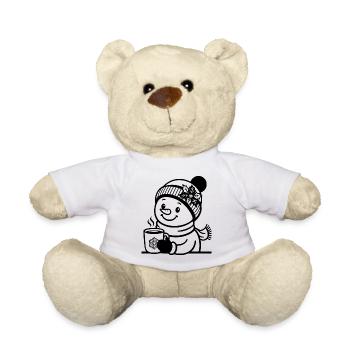Winter Schneemann T Shirt mit heißem Kakao  - Teddy - Weiß - Vorne