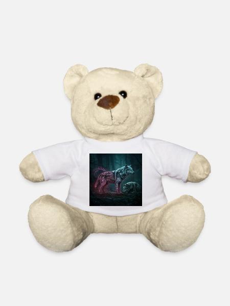 Neon runes Wolfwald in the moonlight - Teddy Bear - white