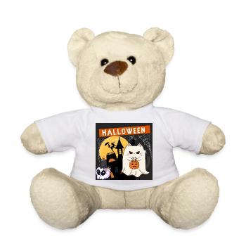 Kawaii Geisterkatze mit einem Halloween-Kürbis - Teddy - Weiß - Vorne