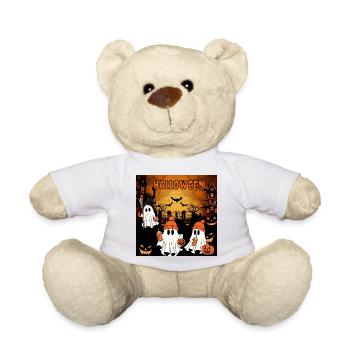 Mignons amis fantômes d’Halloween avec citrouille et coffe - Nounours - blanc - Devant