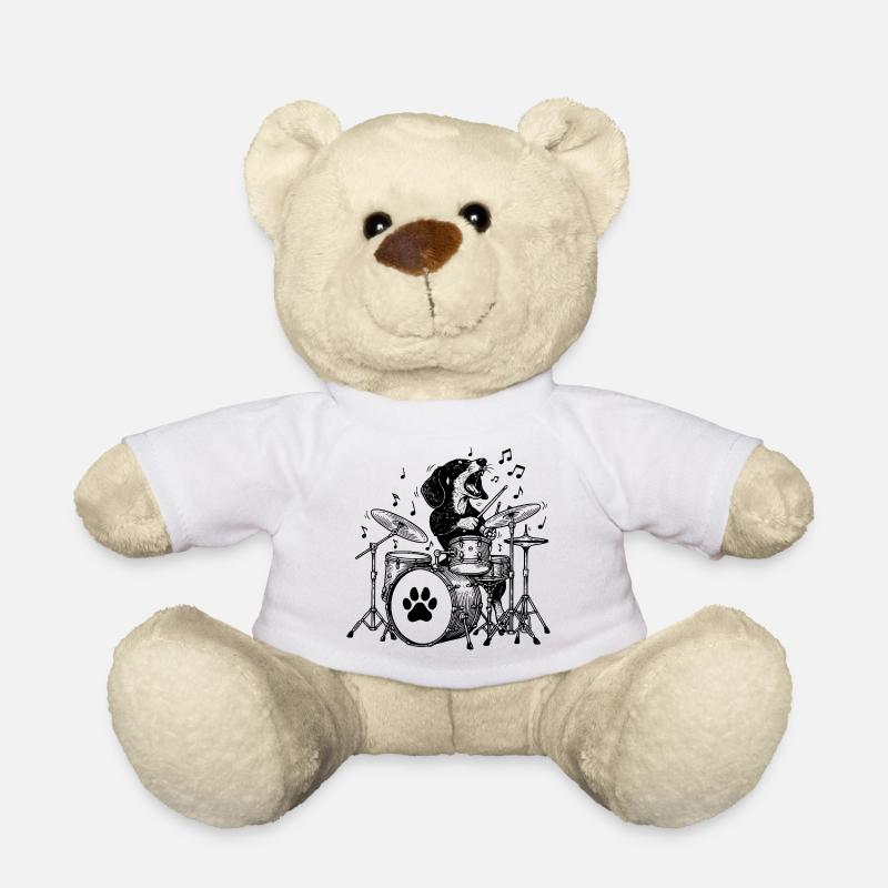 Musical Dachshund Drummer Art - Teddy Bear - white