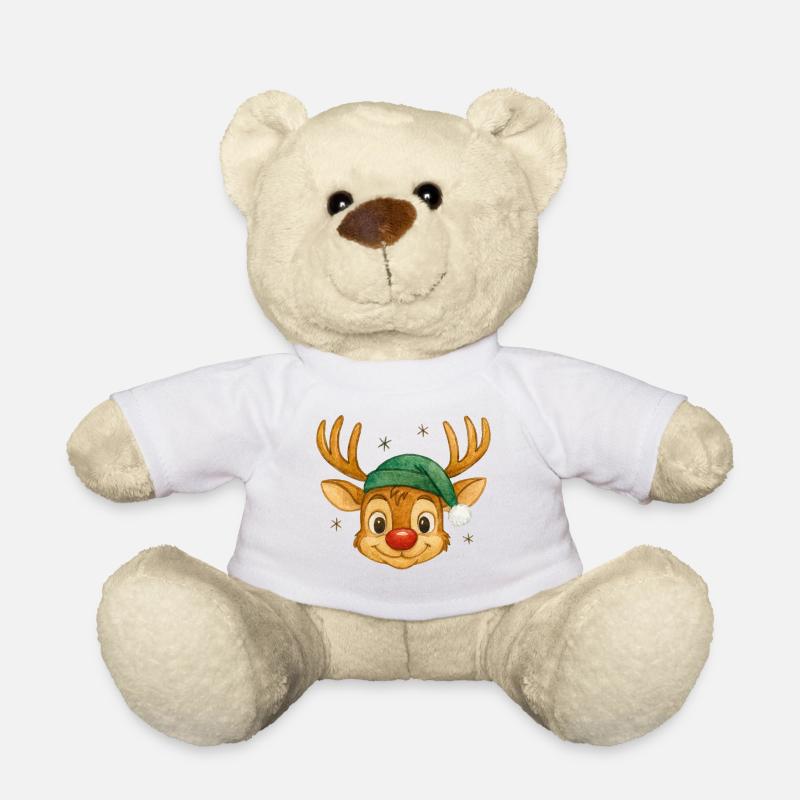 Rentier mit Weihnachtsmütze - Teddy - Weiß