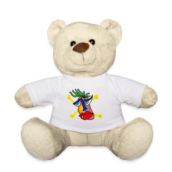Colorful Face with Bone Backdrop - Teddy Bear - white - Front