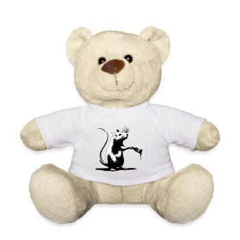 Ratte malt Tropfenfarbe | Eigener Spruch - Teddy - Weiß - Vorne