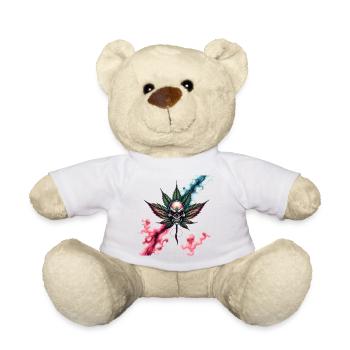 Skull mit farbigem Cannabisblatt - Teddy - Weiß - Vorne