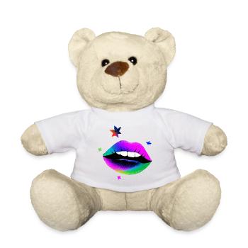 Regenbogen Lippen Pop Art Neon - Teddy - Weiß - Vorne
