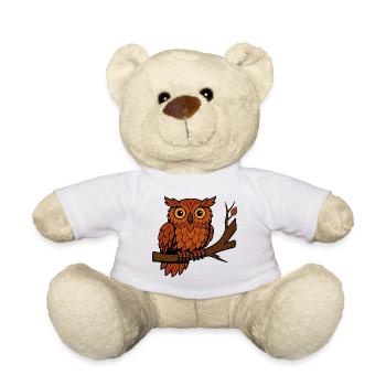 Comic Owl Autumn Forest Foliage Leaves Branch Tree Feather - Teddy Bear - white - Front