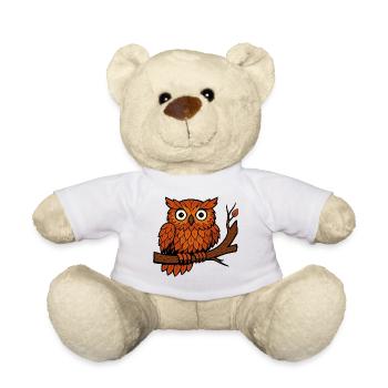 Comic Eule Herbst Wald Laub Blätter Ast Baum Jäger - Teddy - Weiß - Vorne