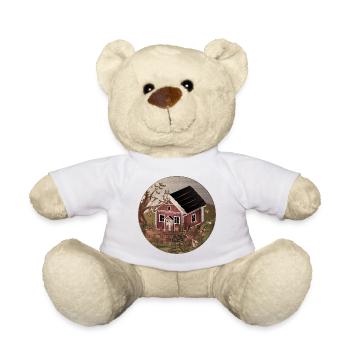 Small red house in the garden in oil painting style - Teddy Bear - white - Front