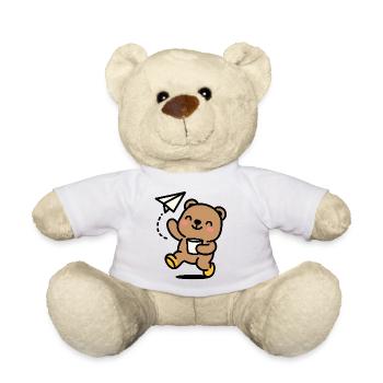 Happy teddy bear with paper airplane - Teddy Bear - white - Front