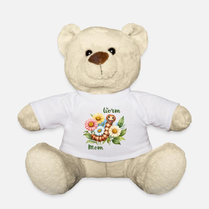 Worm Mom – Ver de terre en fleurs, aquarelle - Nounours - blanc