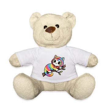Regenbogen Katze Hoodie am Ast - Teddy - Weiß - Vorne