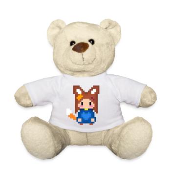 Pixel Kitsune Fuchs Mädchen in Blauer Hoodie - Teddy - Weiß - Vorne