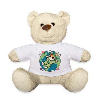 Chat écolo vert sur la planète Terre - Nounours - blanc - Devant