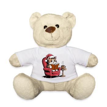  Weihnachts Katze die ein Buch liest -Cozy - Teddy - Weiß - Vorne