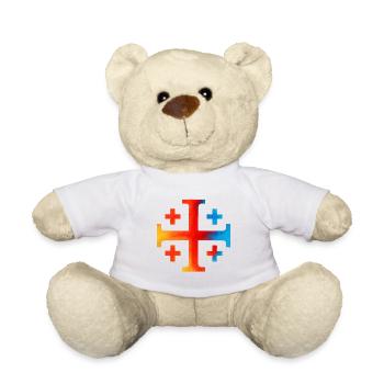 Kairos Kreuz (Jerusalemkreuz) – Feuerschein & Azur - Teddy - Weiß - Vorne