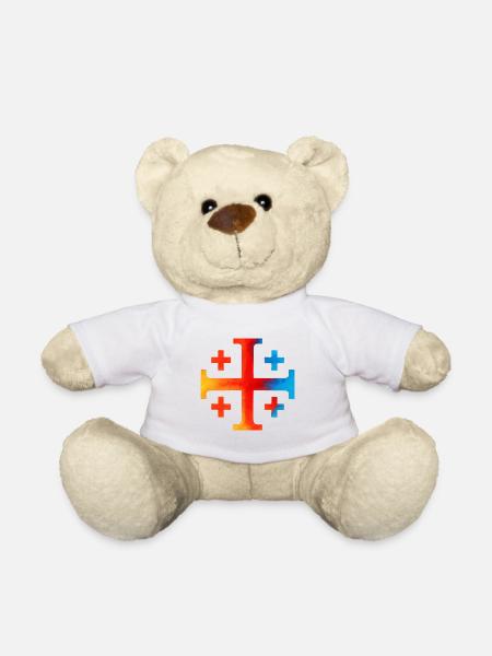 Kairos Kreuz (Jerusalemkreuz) – Feuerschein & Azur - Teddy - Weiß