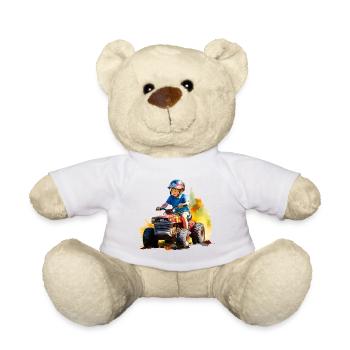 Junge auf Spielzeugtraktor mit Farbspritzer - Teddy - Weiß - Vorne