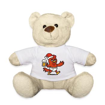 Santa Hahn Hähnchen Weihnachtsmütze Hut Bier Prost - Teddy - Weiß - Vorne