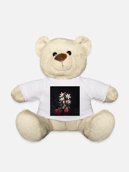 Geige in Lilien und Nachtrosen - Teddy - Weiß