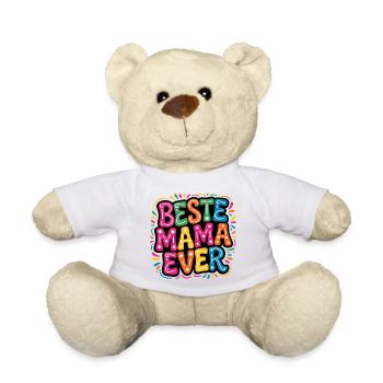 Beste Mama Ever bunte Typo - Teddy - Weiß - Vorne