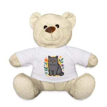 British Shorthair Cat in Flower Circle - Teddy Bear - white - Front