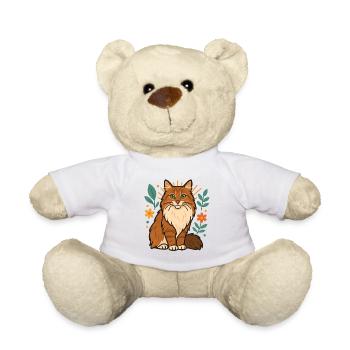 Norwegische Waldkatze Katze zwischen Blumen - Teddy - Weiß - Vorne