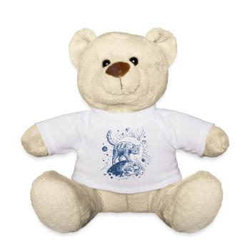 Blue Space Tiger - Cat Walking in Space - Teddy Bear - white - Front