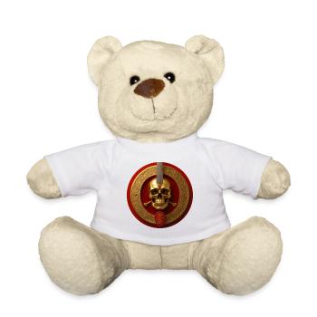 Goldener Totenkopf und roter Kreis Gitarre - Teddy - Weiß - Vorne