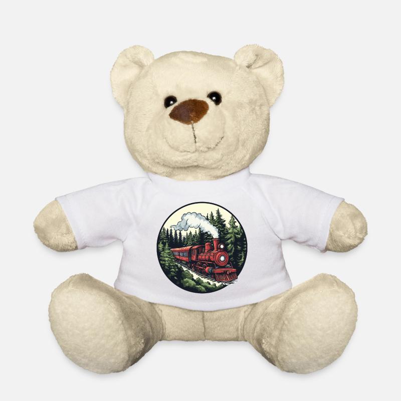 Dampflok im Wald - Teddy - Weiß