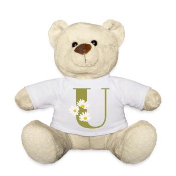 Green daisies u letter - Teddy Bear - white - Front
