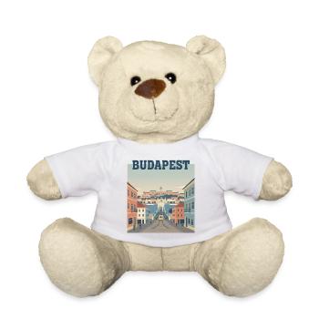 Budapest Tram River Vintage Travel Poster City - Teddy Bear - white - Front