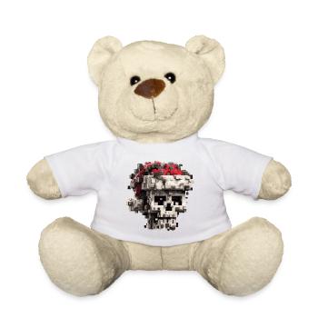 Pixel-Schädel mit Weihnachtsmütze - Teddy - Weiß - Vorne