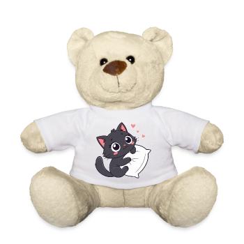 Cuddly Black Kitten on Pillow - Teddy Bear - white - Front