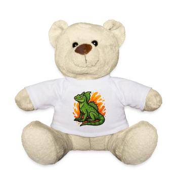 Grüne Basilisken-Eidechse mit flammendem Hintergrund - Teddy - Weiß - Vorne