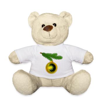 Boule de Noël avec des anémones crustacées sur une branche de sapin - Nounours - blanc - Devant