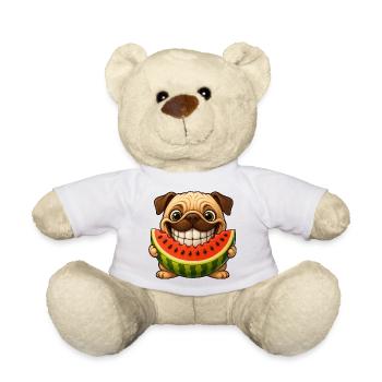 Fröhlicher Mops mit Melone Sommer Hunde Spaß - Teddy - Weiß - Vorne