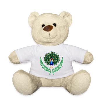 Peacock in Green Laurel Wreath - Teddy Bear - white - Front