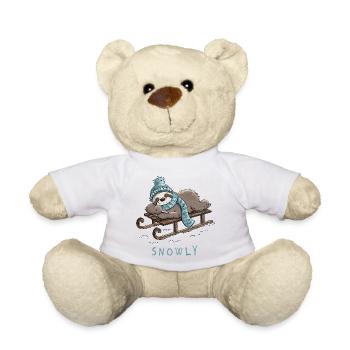 Snowly Faultier im Wintermodus Schlitten Schnee  - Teddy - Weiß - Vorne