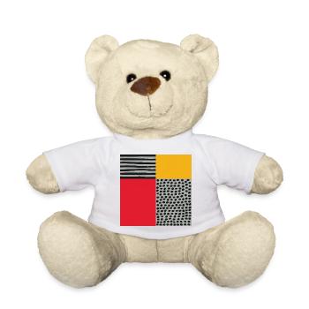 Scandi Art: Abstract Geometry in Red-Orange - Teddy Bear - white - Front
