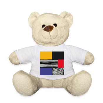 Scandi Art: Abstract Geometry in Red Blue Orange - Teddy Bear - white - Front