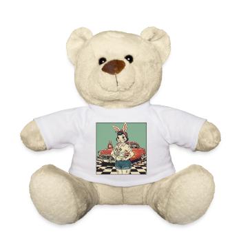 Häsin Racer Pinup Retro Auto - Teddy - Weiß - Vorne
