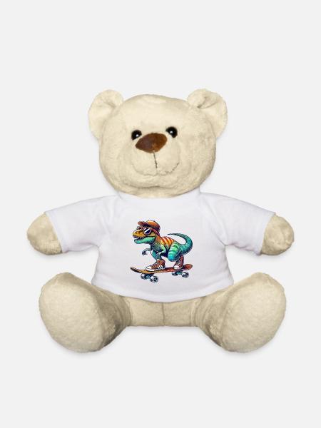 Dinosaure drôle patinant sur un skateboard cartoon Skate - Nounours - blanc