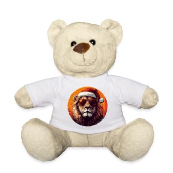 Lion avec un bonnet de Père Noël et des lunettes de soleil - Nounours - blanc - Devant