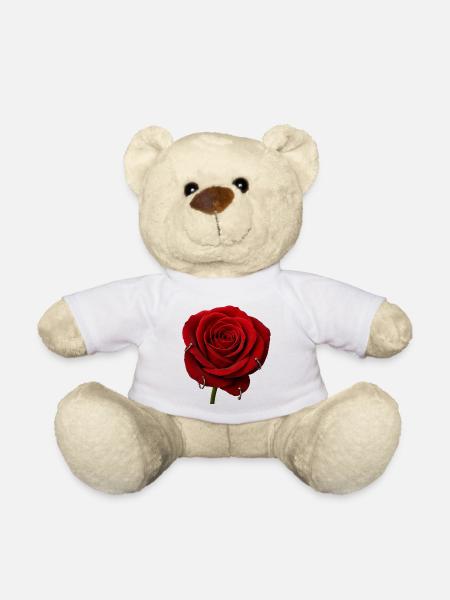 Rote Rose mit Piercings - Teddy - Weiß