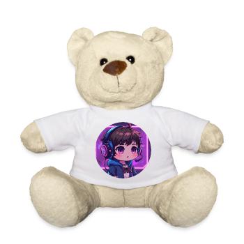 Neon Gaming Chibi mit Kopfhörern - Teddy - Weiß - Vorne